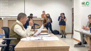 Pablo Fajardo durante la Audiencia sobre la impugnacion de Claudia Salgado como jueza de la Corte Constitucional de Ecuador, realizada en la Universidad de Quito