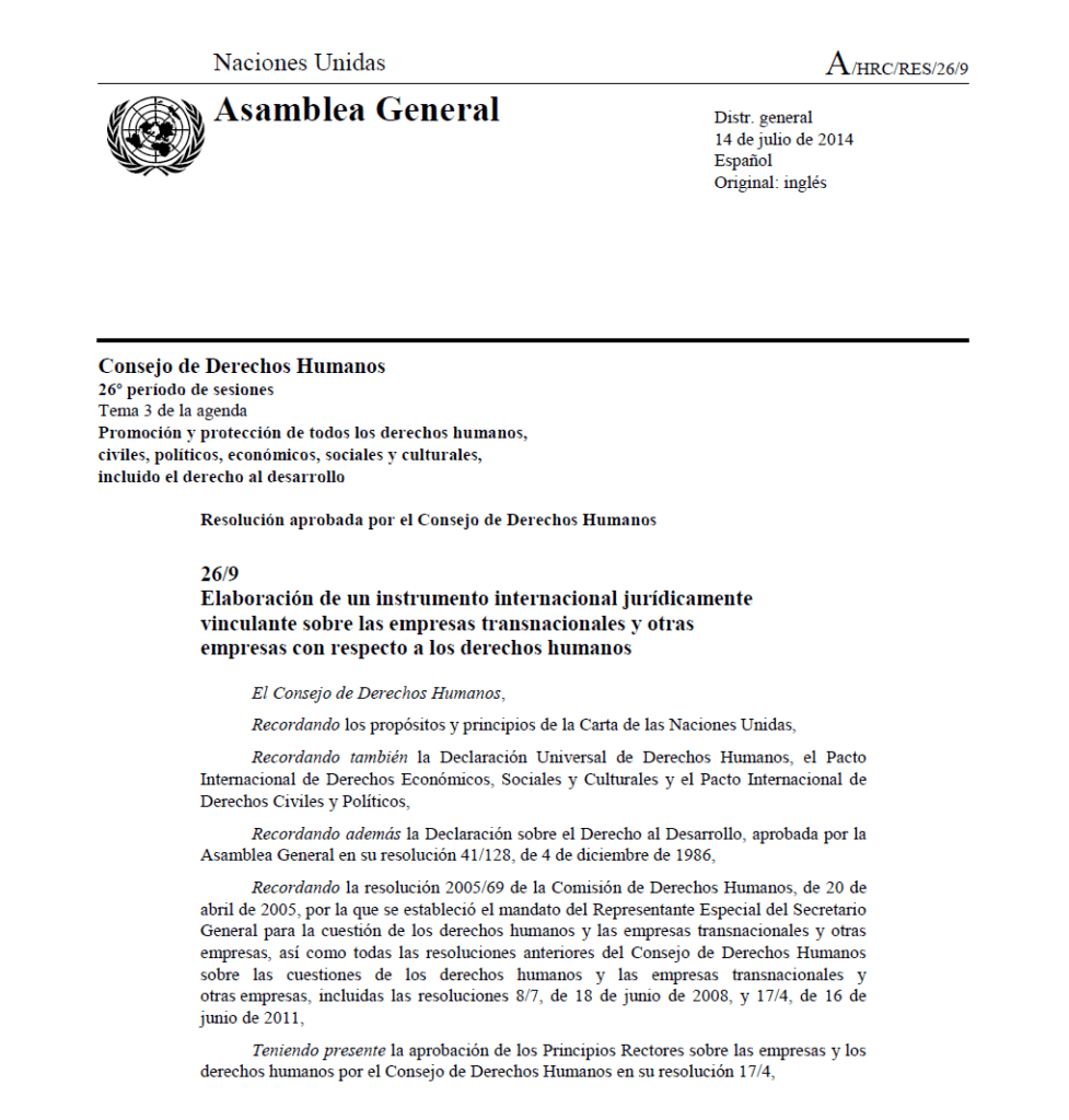 Resolución 26/9 del Consejo de Derechos Humanos de las Naciones Unidas 2014 (PORTADA)