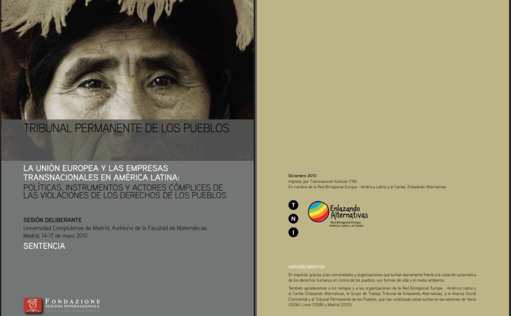 Publicación del Tribunal permanente de los pueblos 2010